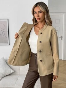 Elyressa Women's Woven Casual Fashion Fall-Winter Wool Fabric - Khaki - View 5