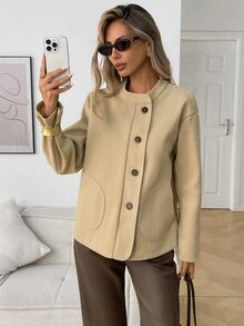 Elyressa Women's Woven Casual Fashion Fall-Winter Wool Fabric - Khaki - View 4
