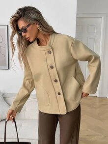Elyressa Women's Woven Casual Fashion Fall-Winter Wool Fabric - Khaki - View 7