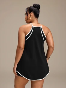 SHEIN Rhythm Era Women's Plus Size Colorblock Spaghetti Strap Sports Dress And Shorts Set - Black - View 2