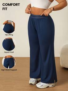 SHEIN Rhythm Era Casual Versatile Navy Blue High Elastic Webbing Side Slit Design Comfortable Slimming Sports Long Pants - Navy Blue - View 1