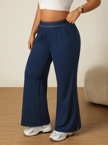 SHEIN Rhythm Era Casual Versatile Navy Blue High Elastic Webbing Side Slit Design Comfortable Slimming Sports Long Pants - Navy Blue - View 7