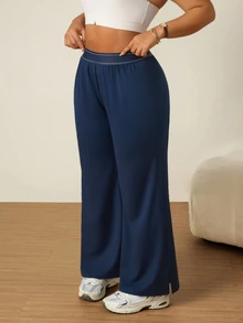 SHEIN Rhythm Era Casual Versatile Navy Blue High Elastic Webbing Side Slit Design Comfortable Slimming Sports Long Pants - Navy Blue - View 8