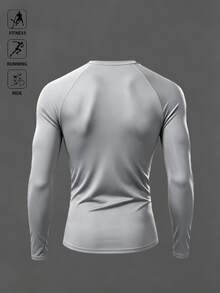 Acti Log 男士休闲牛头印花圆领插肩袖修身运动T恤长袖健身上衣男士运动压缩衣，轻薄款 - 灰色 - 查看 2