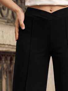 SHEIN LUNE Plus Size Women's Fashion Minimalist Slimming Casual Versatile Wide Leg Pants Fall Cloth For Women - Black - View 3