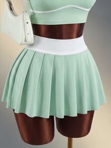 Mistrie Women's Colorblock Cropped Collar Sports Tank Top - Green - View 4