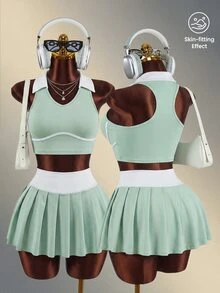Mistrie Women's Colorblock Cropped Collar Sports Tank Top - Green - View 1