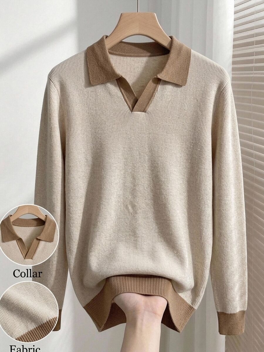 Manfinity CityGents Men's Casual Colorblock Patchwork Sweater, Autumn/Winter - Multicolor - View 1