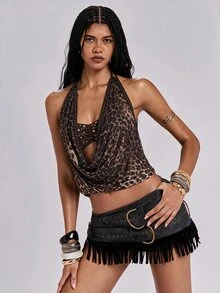 ROMWE Y2K 前衛性感 2 合 1 無肩帶透視鏤空鉚釘裝飾抹胸背心上衣 女款 - 彩色 - 查看 7