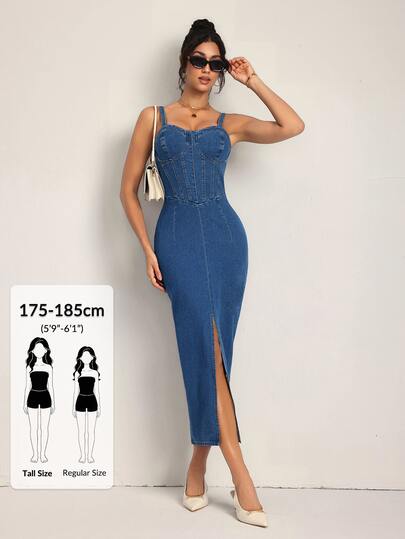 SHEIN Tall Split Thigh Denim Dress