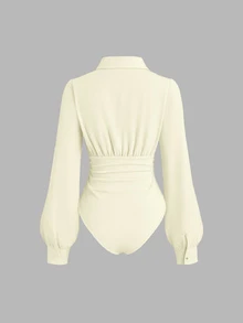 Sweetra Body de mujer retro y sexy, ajustado y estilizador, elegante, de alta gama, cómodo y versátil, body blanco de moda - Albaricoque - Ver 2