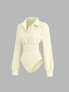 Sweetra Body de mujer retro y sexy, ajustado y estilizador, elegante, de alta gama, cómodo y versátil, body blanco de moda - Albaricoque - Ver 1