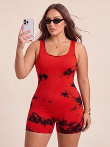 SHEIN Unity Women's Plus Size Backless Sports Romper - Red - View 7