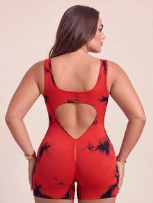 SHEIN Unity Women's Plus Size Backless Sports Romper - Red - View 2