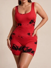 SHEIN Unity Women's Plus Size Backless Sports Romper - Red - View 5