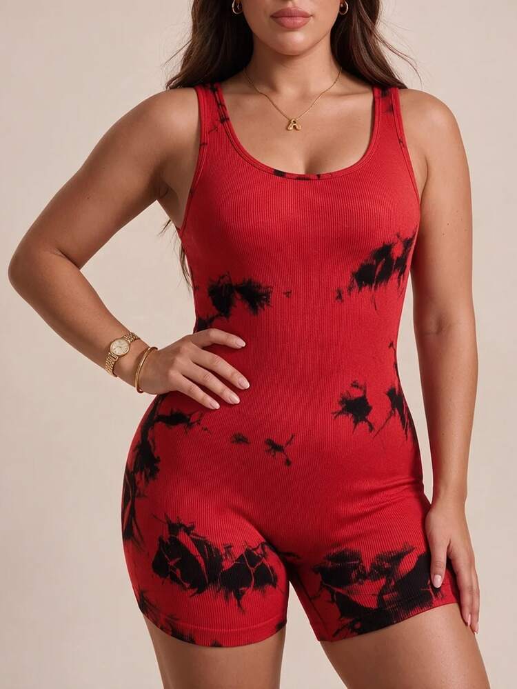 SHEIN Unity 女款大尺碼露背運動連身褲 - 紅色 - 查看 6