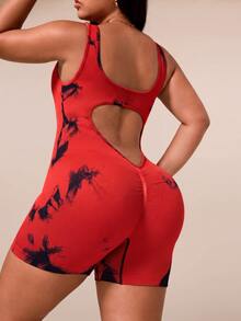 SHEIN Unity Women's Plus Size Backless Sports Romper - Red - View 9