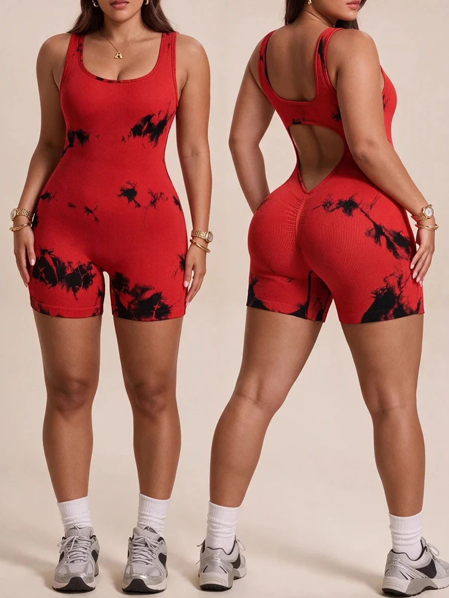 SHEIN Unity Women's Plus Size Backless Sports Romper - Red - View 1