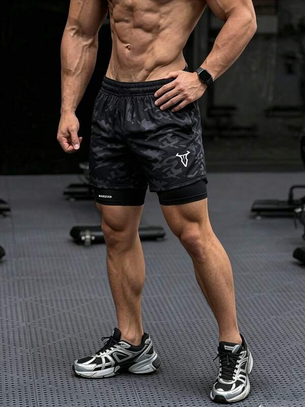 Gym Rark Men's Bull Print Drawstring Waist Sports Shorts,Breathable Ultra Lightweight Quick Drying 2 In 1 Performance Shorts For Gym Road Running Training