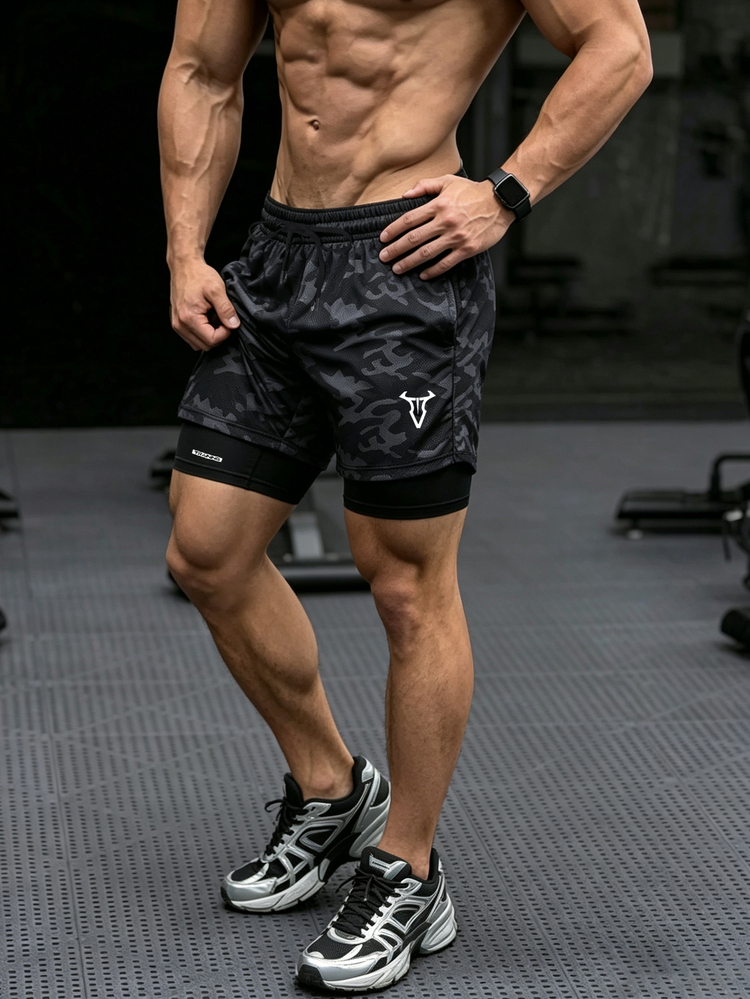 Gym Rark 男式牛纹抽绳腰运动短裤 - 黑色 - 查看 4