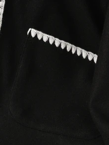 SHEIN 青少年女孩外套 抓絨 秋冬衣 春/秋季 黑色編織 彼得潘領 白色蕾絲珍珠 單排扣 長袖粗花呢夾克 冬季 - 黑色 - 查看 6