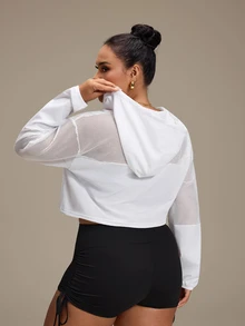 SHEIN Rhythm Era Women's Plus Size Solid Color Long Sleeve Zip-Up Drawstring Hooded Sports Jacket Gym Sports White Autumn Fall Gym - White - View 2