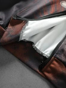 ROMWE MEN American Vintage Jesus Graphic Rhinestone Digital Print Patchwork Hooded Zip-Up Sweatshirt Unisex High Street Distressed Short Jacket New Style - Multicolor - View 5