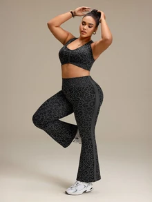 SHEIN Rhythm Era Women's Plus Size Leopard Print Tank Top And Long Pants Sports Set Gym Sports Black Summer - Black - View 6