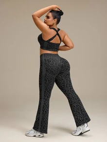 SHEIN Rhythm Era Women's Plus Size Leopard Print Tank Top And Long Pants Sports Set Gym Sports Black Summer - Black - View 2