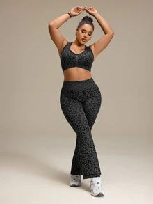SHEIN Rhythm Era Women's Plus Size Leopard Print Tank Top And Long Pants Sports Set Gym Sports Black Summer - Black - View 4