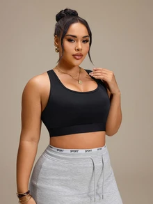 SHEIN Rhythm Era Women's Plus Size Backless One-Piece Cup Sports Bra Gym Sports Black Summer - Black - View 4