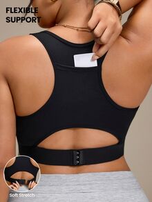 SHEIN Rhythm Era Women's Plus Size Backless One-Piece Cup Sports Bra Gym Sports Black Summer - Black - View 1