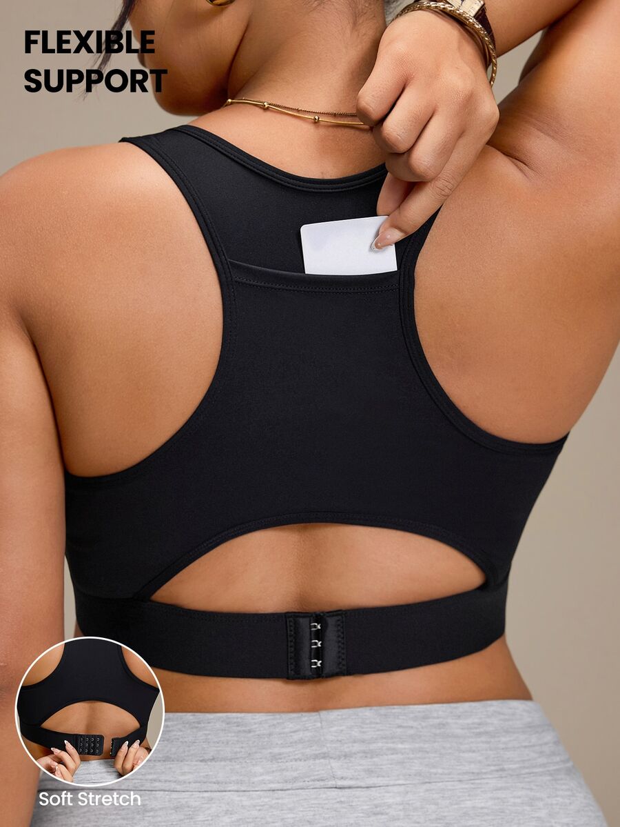SHEIN Rhythm Era Women's Plus Size Backless One-Piece Cup Sports Bra Gym Sports Black Summer - Black - View 1