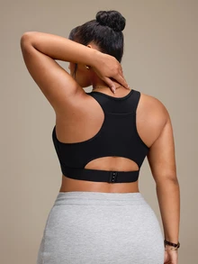 SHEIN Rhythm Era Women's Plus Size Backless One-Piece Cup Sports Bra Gym Sports Black Summer - Black - View 5