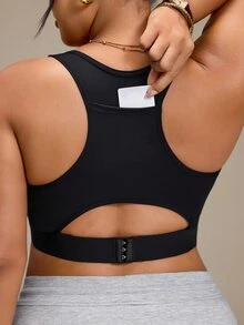 SHEIN Rhythm Era Women's Plus Size Backless One-Piece Cup Sports Bra Gym Sports Black Summer - Black - View 8