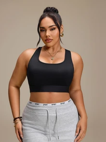 SHEIN Rhythm Era Women's Plus Size Backless One-Piece Cup Sports Bra Gym Sports Black Summer - Black - View 3