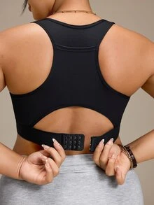 SHEIN Rhythm Era Women's Plus Size Backless One-Piece Cup Sports Bra Gym Sports Black Summer - Black - View 2