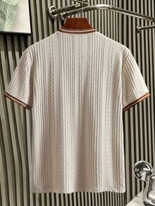 SERO LANO Men's Knitted Jacquard Solid Color Textured Collar Cuff Ribbed T-Shirt Going Out Holiday Vacation Striped Summer Casual Tropical - Apricot - View 2
