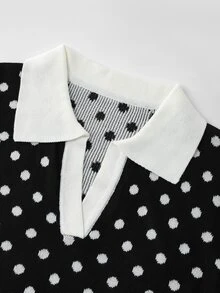 SHEIN PariChic 女款春夏對比色簡約日常 Polo 領短袖休閒修身針織上衣，度假優雅百搭翻領短袖針織上衣，適合外出與職場穿搭 - 彩色 - 查看 9