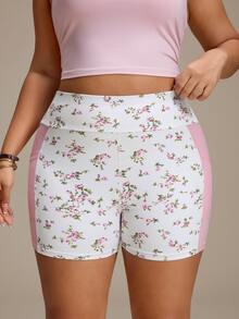 SHEIN Rhythm Era 高腰緊身花卉對比色3D提臀瑜伽褲 健身運動 白色 夏季 - 彩色 - 查看 3