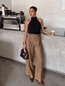 Lavishia Women's Solid Color Casual Versatile Daily Wear Long Pants - Khaki - View 5