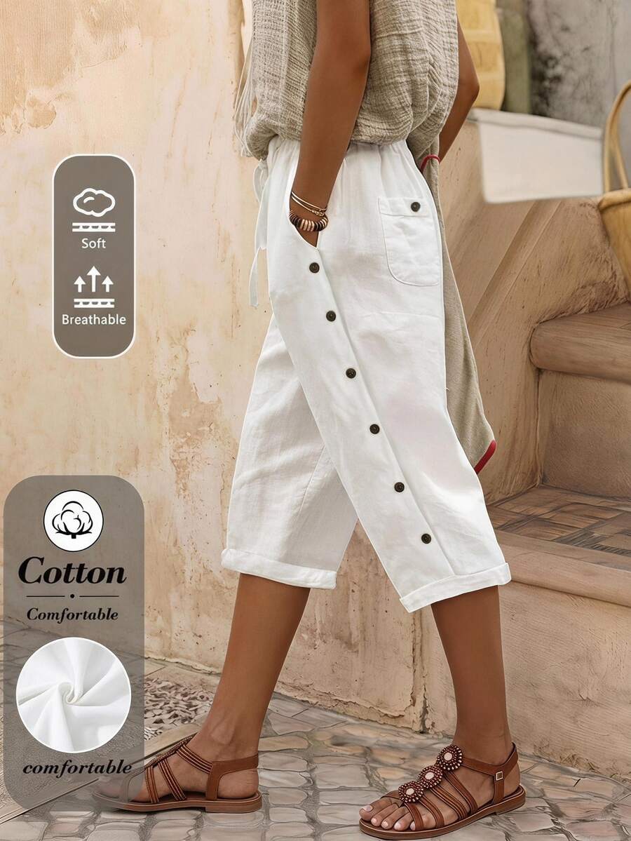 EMERY ROSE Women's Solid Color Casual Shorts For Vacation Vacation White Summer Women's Shorts