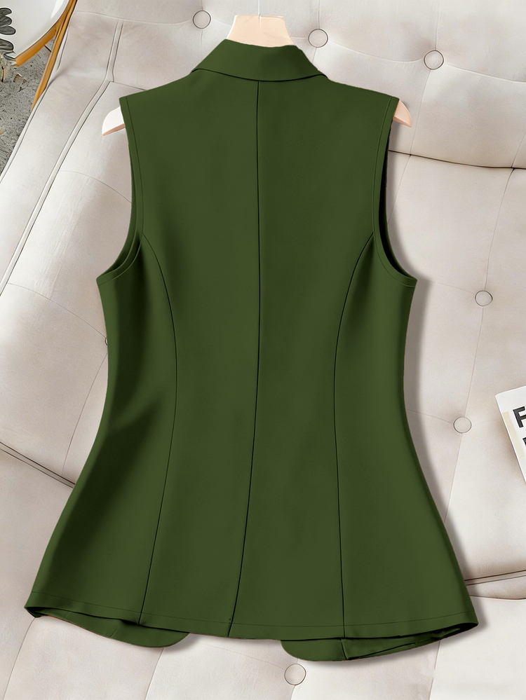 GlowEve CURVE Plus Size Solid Color Lace-Up Wrap Blazer Vest - Green - View 2