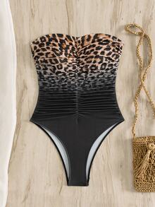 Swim Chiccia 女款純色平口抓皺連身泳衣，海灘夏季穿搭 - 彩色 - 查看 3