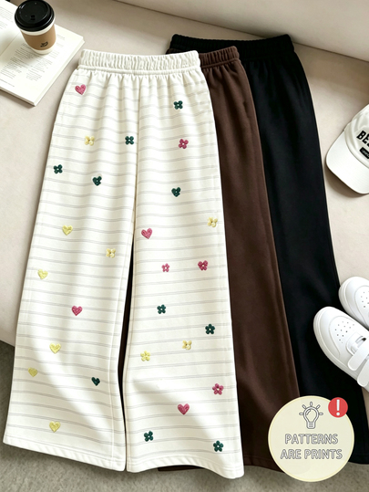 Celana Panjang Anak Perempuan Motif Bunga Garis-garis Kaki Lebar, Kain Rajut Lembut dan Nyaman di Kulit dengan Pinggang Elastis, Bunga dan Hati Kecil Berwarna-warni, Indah dan Lucu, Gaya Korea yang Segar. Tersedia Berbagai Warna, Cocok untuk Pemakaian Sehari-hari, Sekolah, Mudah Dipadukan dengan Atasan, Celana Panjang Kasual Anak, Gaya Musim Gugur/Dingin, Kembali ke Sekolah, Halloween, Bawahan Natal.
