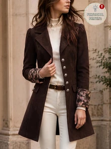 Yalmera Women's Printed Elegant Daily Winter Coat - Chocolate Brown - View 3