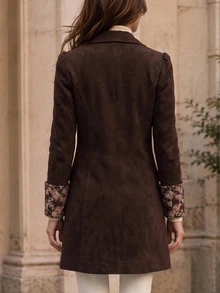 Yalmera Women's Printed Elegant Daily Winter Coat - Chocolate Brown - View 2