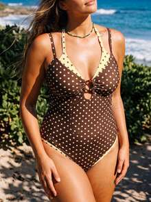 Swim Mod بدلة سباحة بيكيني مثلث بقطعة واحدة للنساء بمقاسات كبيرة، طباعة نقاط بولكا، تصميم صدر مجوف، خصر عالي، موديل 2026 جديد - متعدد الألوان - مشاهدة 4