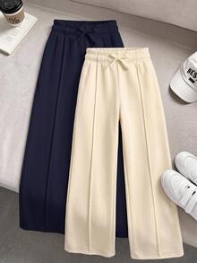 SHEIN Teen Girl Navy Blue & Light Grey Sweatpants Set, Casual Sporty Versatile Daily Wear Pcs Winter - Multicolor - View 1