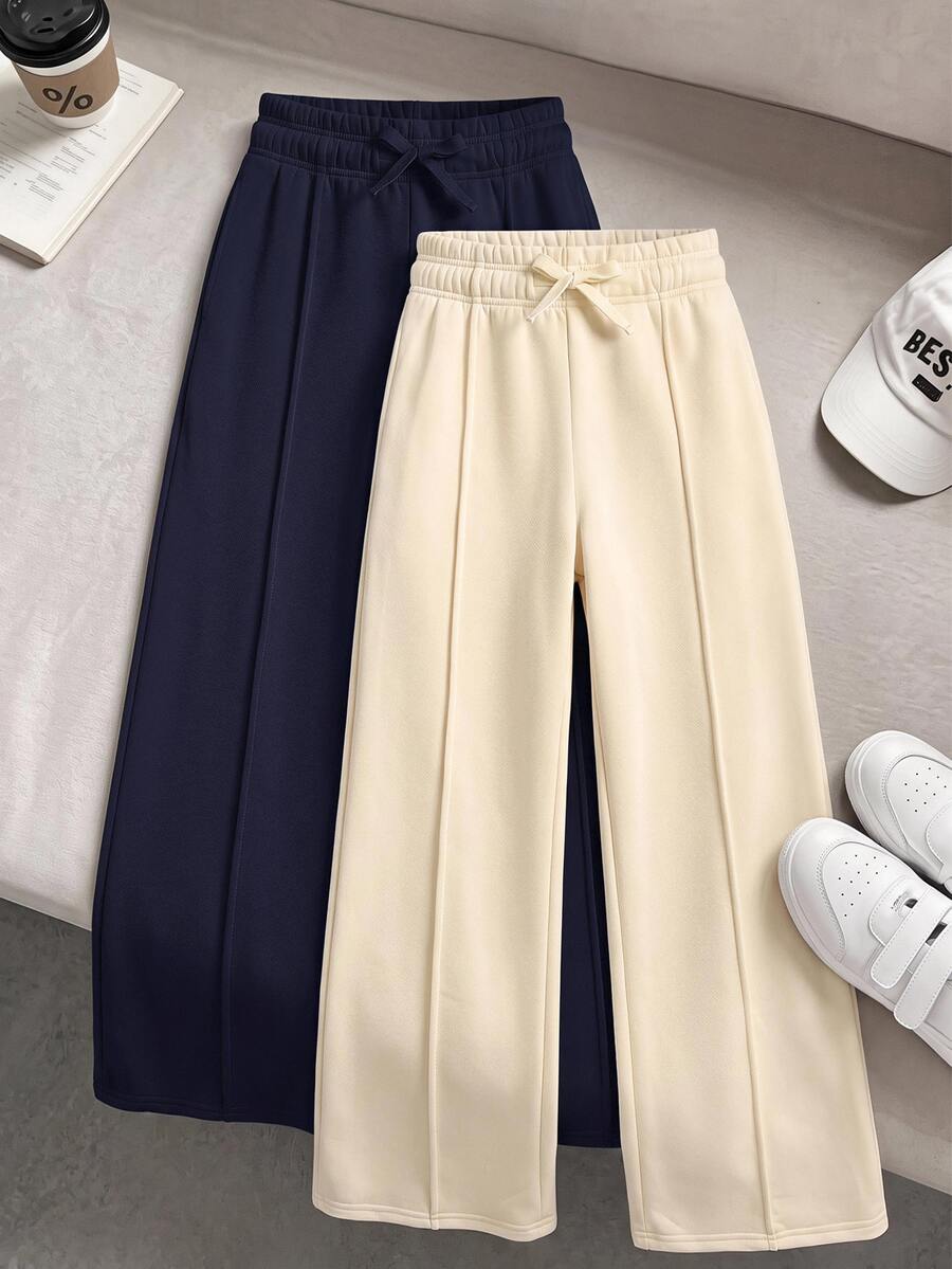 SHEIN Teen Girl Navy Blue & Light Grey Sweatpants Set, Casual Sporty Versatile Daily Wear Pcs Winter - Multicolor - View 1